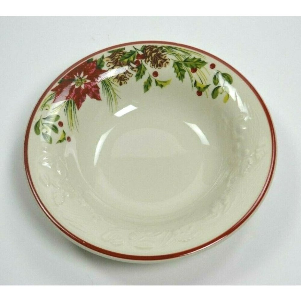 LONGABERGER Pottery NATURE'S GARLAND Large Rim Soup Bowl Christmas BRAND NEW